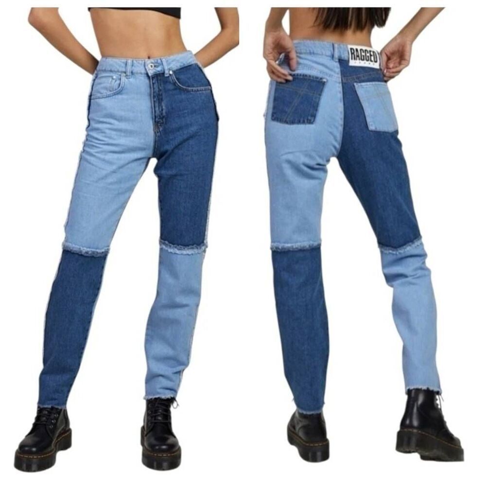 The Ragged Priest Dolls Kill Quarter Panel Distressed Patchwork Mom Jeans 28